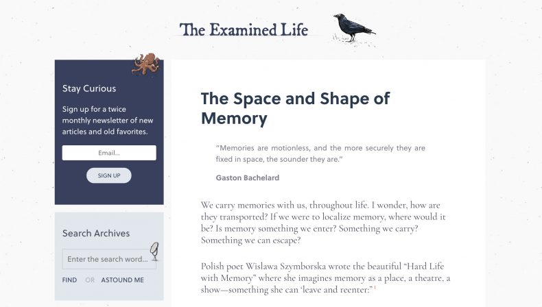 screenshot of The Examined Life website homepage