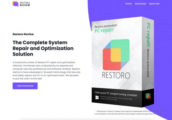 screenshot of Restoro Review website homepage